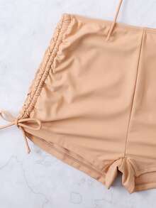 Plain Drawstring Bikini For Summer Beach - Apricot - View 5