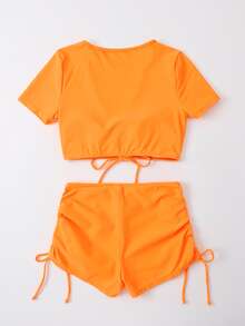 Plain Drawstring Bikini For Summer Beach - Orange - View 2