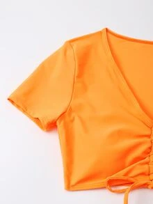 Plain Drawstring Bikini For Summer Beach - Orange - View 4