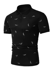 Manfinity Men Random Feather Print Polo Shirt - Black - View 2