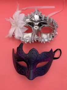 2 件装花朵装饰闪亮服装眼罩 - 彩色 - 查看 1