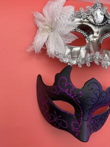 2 件装花朵装饰闪亮服装眼罩 - 彩色 - 查看 3