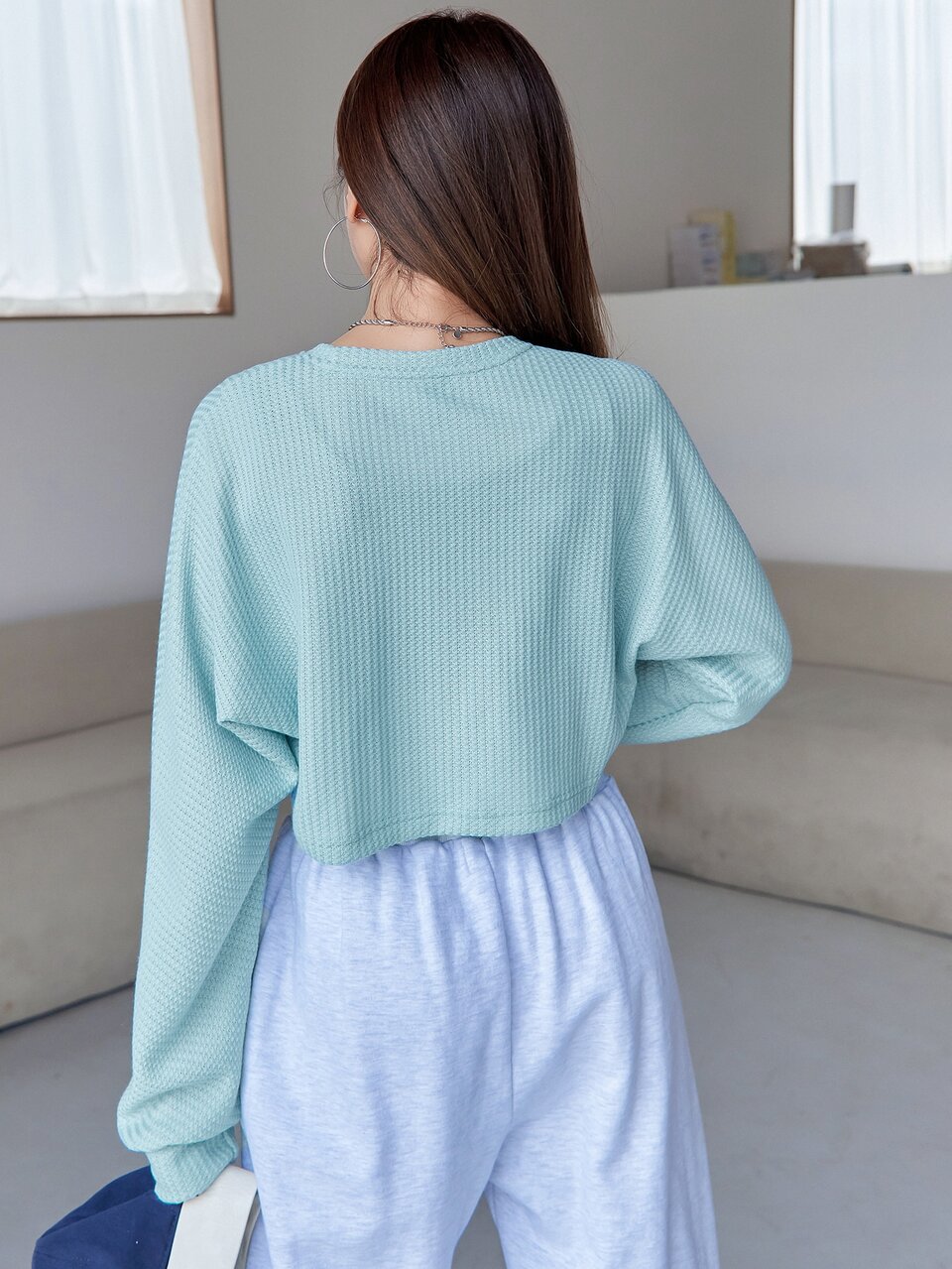 1pc Waffle Knit Tulip Hem Crop Tee