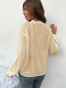 SHEIN Essnce Drop Shoulder Sheer Shirt Without Bra - Apricot - View 2