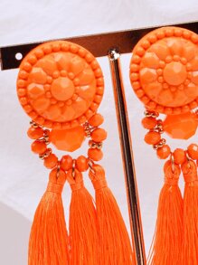 Pendientes largos con diseño de cuenta con fleco - Naranja - Ver 2