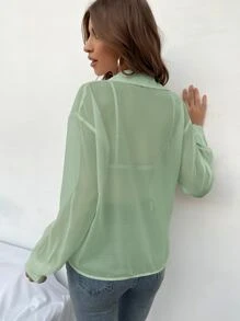 SHEIN Essnce Drop Shoulder Sheer Shirt Without Bra - Mint Green - View 2
