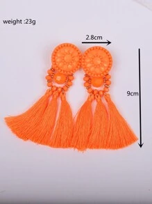 Pendientes largos con diseño de cuenta con fleco - Naranja - Ver 5