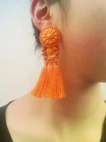 Pendientes largos con diseño de cuenta con fleco - Naranja - Ver 8