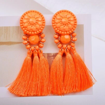 珠子裝飾流蘇耳墜