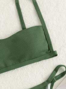 Plain Thong Bikini For Summer Beach - Army Green - View 4