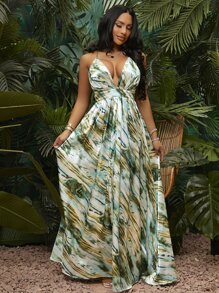 SHEIN SXY Sundress;Beach;Criss Cross Allover Print Dress,Tea Party Dress,Summer Dresses For Women - Multicolor - View 1