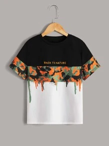 SHEIN Áo thun nam cổ tròn tay ngắn in họa tiết caro và khẩu hiệu màu đơn giản mùa hè cho bé trai tuổi mới lớn - Nhiều màu - Xem 1