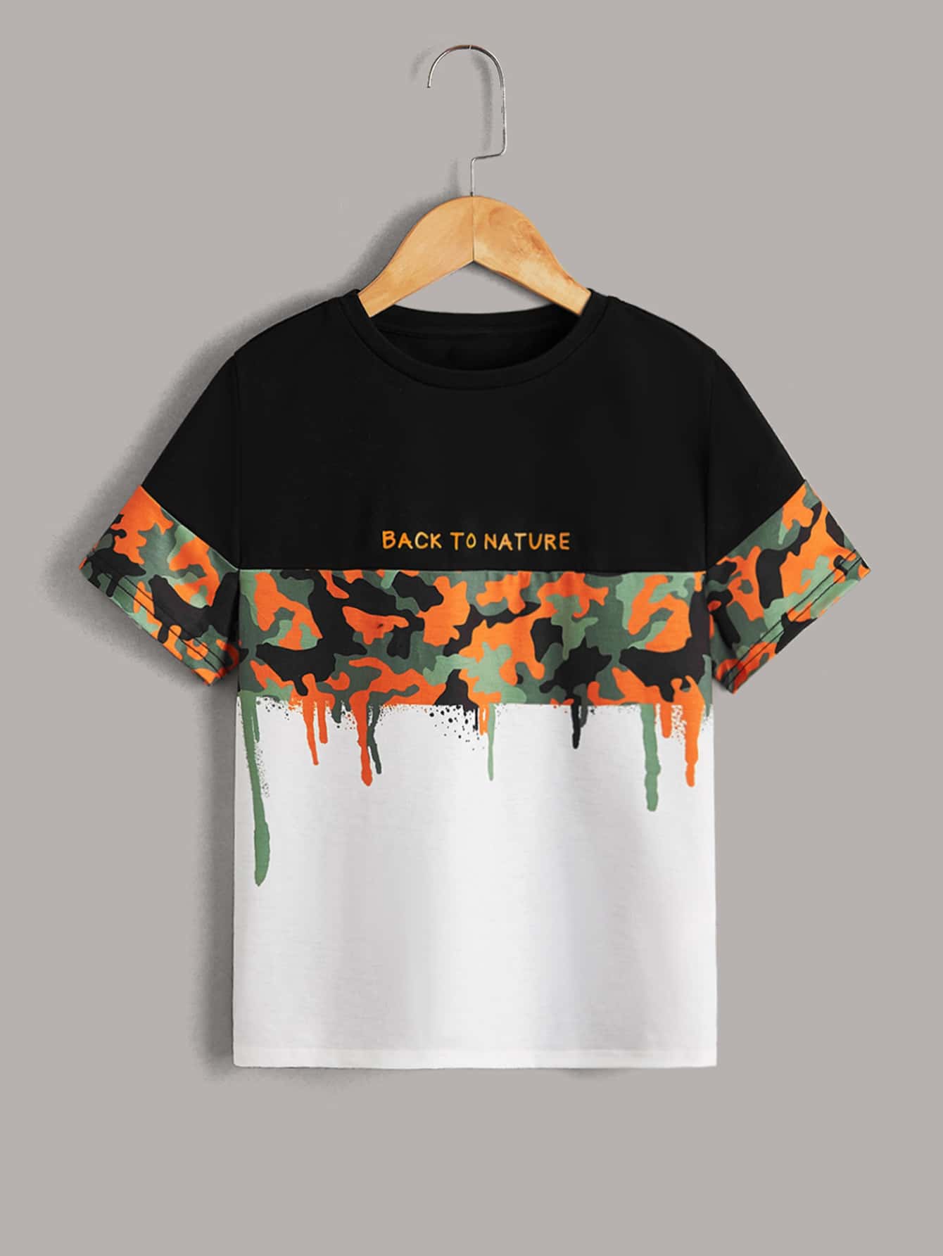 SHEIN Áo thun nam cổ tròn tay ngắn in họa tiết caro và khẩu hiệu màu đơn giản mùa hè cho bé trai tuổi mới lớn - Nhiều màu - Xem 1