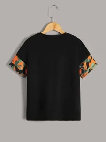 SHEIN Áo thun nam cổ tròn tay ngắn in họa tiết caro và khẩu hiệu màu đơn giản mùa hè cho bé trai tuổi mới lớn - Nhiều màu - Xem 2