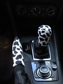 2 piezas Funda con estampado de vaca & engranaje - Blanco y Negro - Ver 2