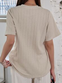 DAZY Áo thun cổ tròn trơn mùa hè - Màu be - Xem 6