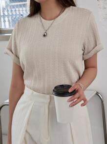 DAZY Áo thun cổ tròn trơn mùa hè - Màu be - Xem 7