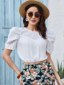 SHEIN VCAY Keyhole Back Schiffy Top - White - View 3