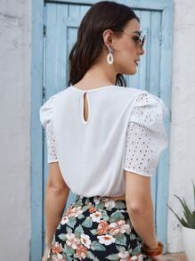 SHEIN VCAY Keyhole Back Schiffy Top - White - View 2