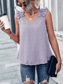 Swiss Dot Ruffle Trim Chiffon Blouse - Lilac Purple - View 1