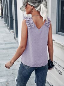 Swiss Dot Ruffle Trim Chiffon Blouse - Lilac Purple - View 2