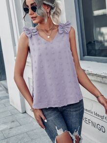 Swiss Dot Ruffle Trim Chiffon Blouse - Lilac Purple - View 5