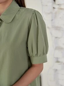 DAZY Áo sơ mi Chất rắn Ống tay áo Nút Lên - màu xanh lá - Xem 4