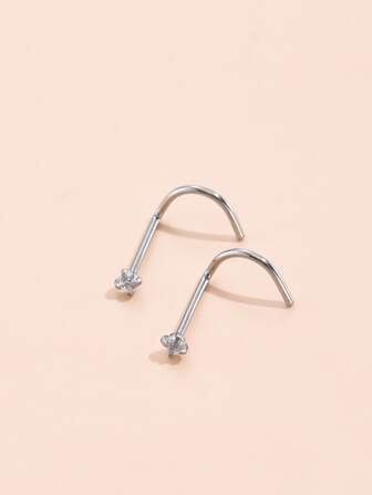 2入組/套方晶鋯石裝飾鼻釘不銹鋼時尚朋克完美穿孔適合女士和男士身體鏈禮品