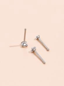 3pcs/set Cubic Zirconia Decor Nose Stud Stainless Steel Fashion Punk Perfect Piercing For Women & Men Body Jewelry Gift - Silver - View 2