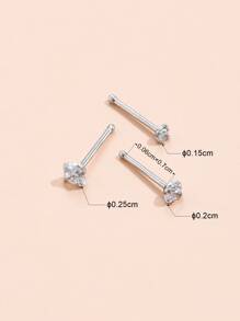 3pcs/set Cubic Zirconia Decor Nose Stud Stainless Steel Fashion Punk Perfect Piercing For Women & Men Body Jewelry Gift - Silver - View 4