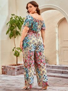 SHEIN Clasi Bộ thời trang Plus Size Họa tiết khăn Boho - Nhiều màu - Xem 3