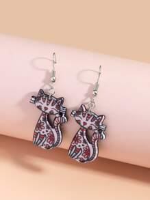 Pendientes largos gato de dibujos animados - Multicolor - Ver 1