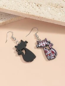 Pendientes largos gato de dibujos animados - Multicolor - Ver 3