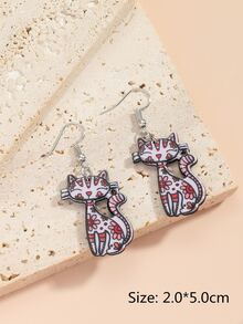 Pendientes largos gato de dibujos animados - Multicolor - Ver 4