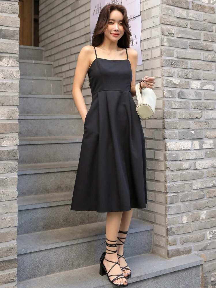 DAZY Vestido Camiseta com Bolso Oculto Sólido Elegante Vestido de Verão, Vestido Casual Feminino - Preto - Visão 5