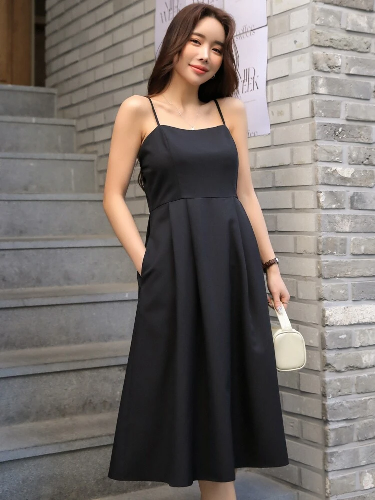 DAZY Vestido Camiseta com Bolso Oculto Sólido Elegante Vestido de Verão, Vestido Casual Feminino - Preto - Visão 3