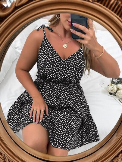 Abito bretelle sottili con nodo ditsy floreale taglie forti