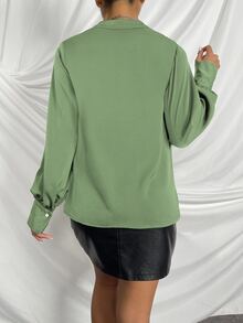 素色垂領襯衫 - 橄欖綠 - 查看 2