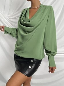 素色垂領襯衫 - 橄欖綠 - 查看 4