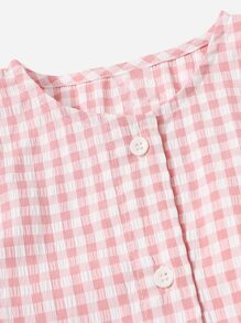 SHEIN Young Girl Toddler Girls Gingham Print Button Front Top & Shorts - Multicolor - View 3