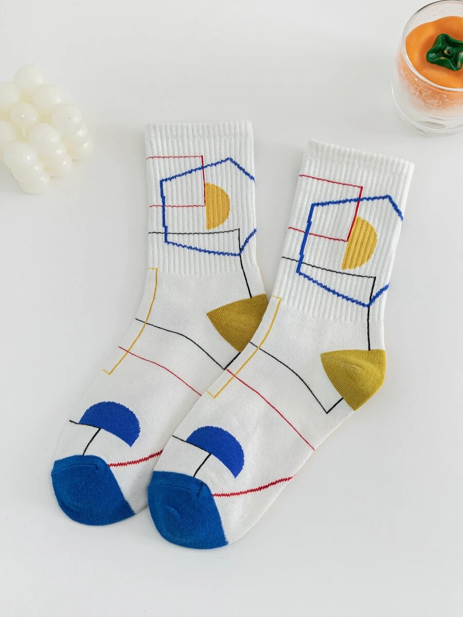 Calcetines de tripulación estampado geométrico - Multicolor - Ver 1