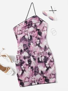 SHEIN ICON Figure Graphic One Shoulder Bodycon Dress - Multicolor - View 1