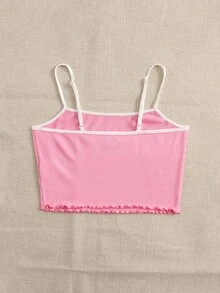 SHEIN Áo hai dây Nghề thêu Xù nhỏ Gân đan Tương phản ràng buộc Lá thư Giải trí - Hồng - Xem 2