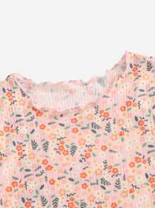 SHEIN VCAY Plus Size Boho Ditsy Floral Print Lettuce Trim Tee, For Summer - Multicolor - View 4