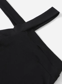 SHEIN EZwear Solid Halter Bodysuit - Black - View 6