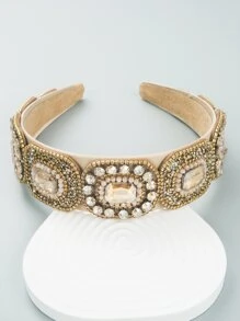 1件复古魅力水钻发箍（水钻颜色随机），女士发圈发带，发饰，头饰 - 棕色 - 查看 2