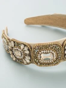 1件复古魅力水钻发箍（水钻颜色随机），女士发圈发带，发饰，头饰 - 棕色 - 查看 3