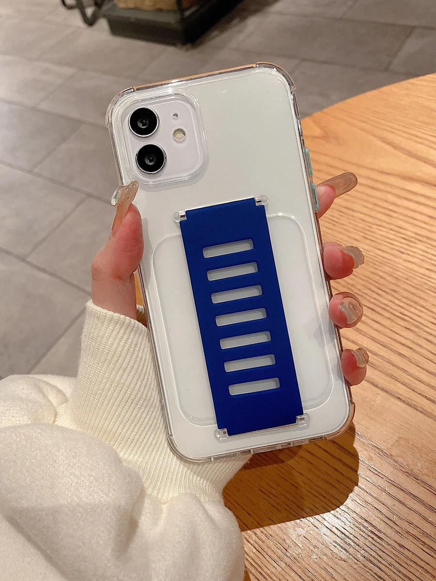 Clear Hand Strap Phone Case - Blue - View 1