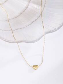 1pc Heart Decor Necklace, Stainless Steel Jewelry - Yellow Gold - View 1