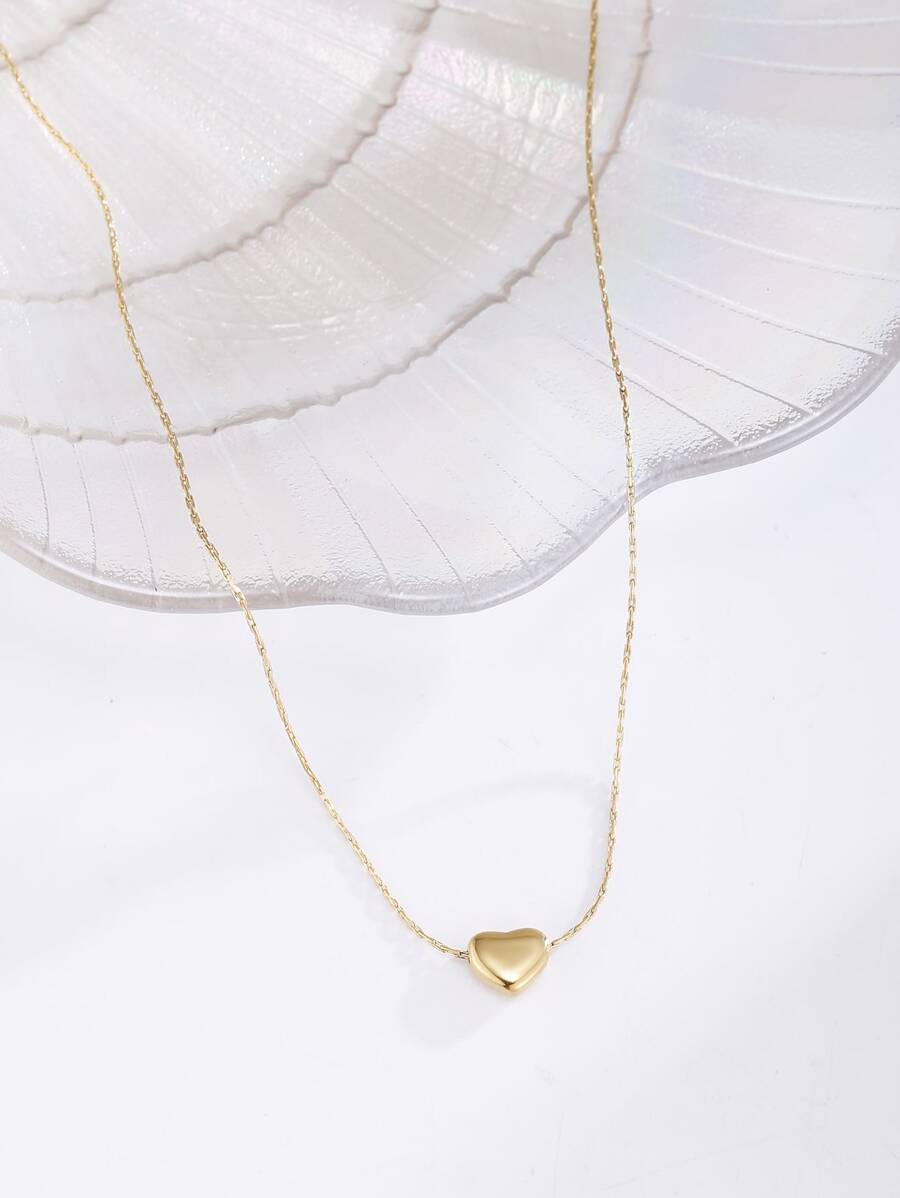1pc Heart Decor Necklace, Stainless Steel Jewelry - Yellow Gold - View 1